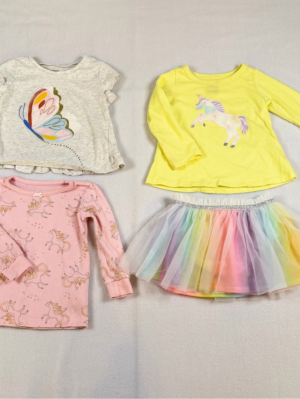 Carters First Impressions Garanimals Baby Girl 12M Unicorn Butterfly 4pc Lot
